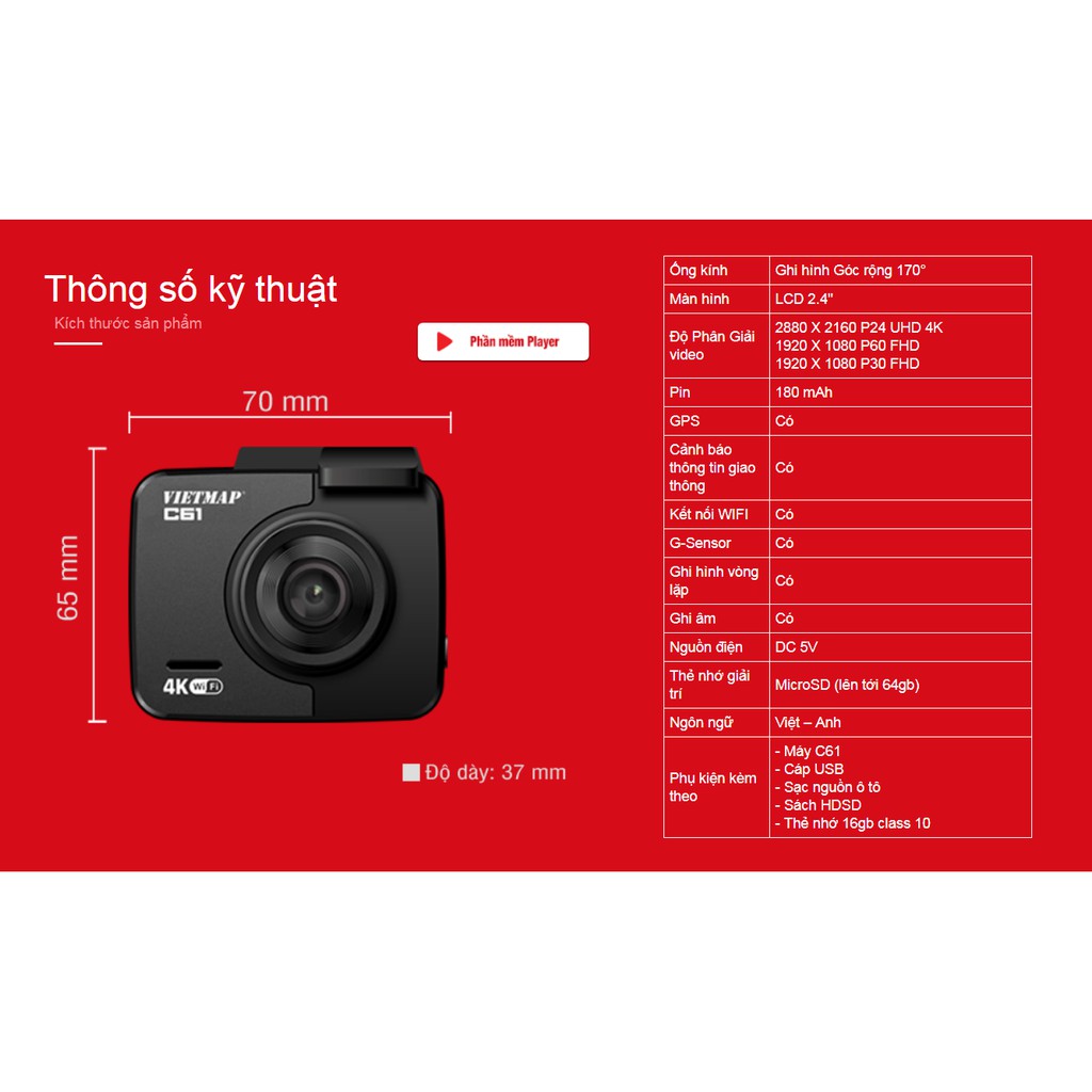 Camera hành trình VIETMAP C61(loại thường) + thẻ 32GB -Cảnh Báo Giao Thông Bằng Giọng Nói