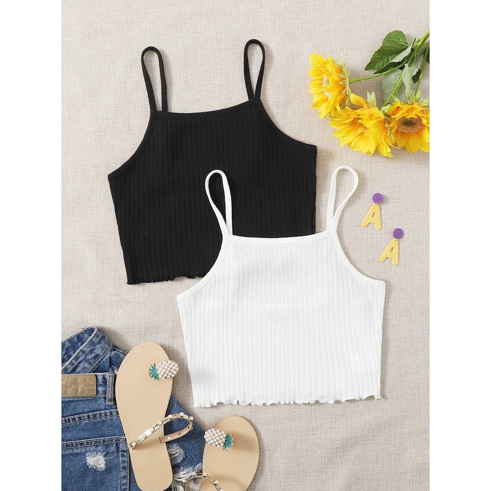 Combo 2 Áo Yếm 2 Dây Croptop Nữ Trơn ĐEN/TRẮNG Mỏng Mùa Hè