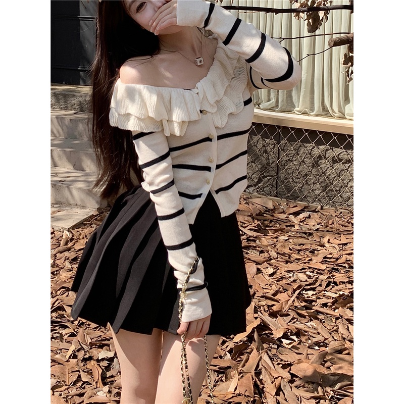 HUANG YOYO Áo cardigan Dệt Kim Tay Dài Dáng Ngắn Thời Trang Mùa Thu Phong Cách Hàn Quốc Cho Nữ