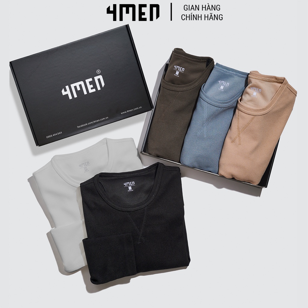Áo thun dài tay nam trơn 4MEN AT061 cổ tròn, form sweater suông, xẻ lai trẻ trung, vải len cotton đẹp cao cấp, dày dặn | BigBuy360 - bigbuy360.vn