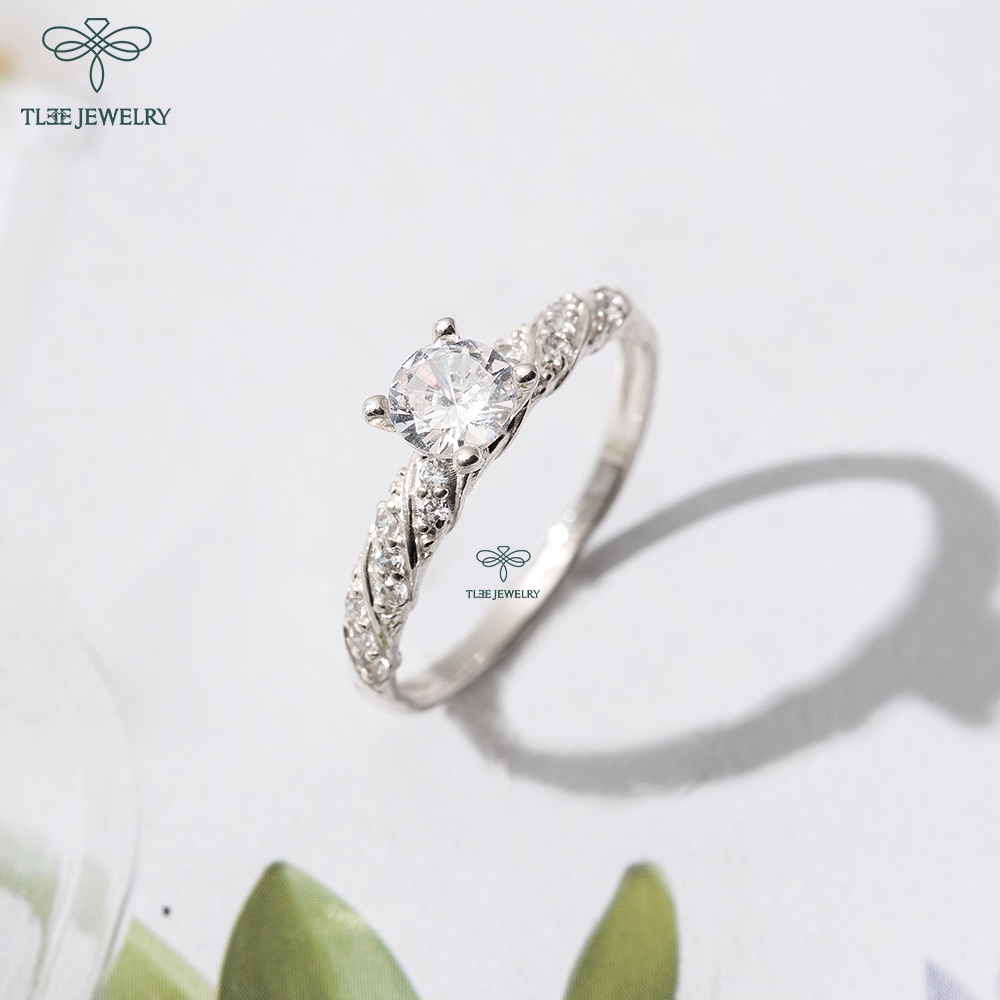 Nhẫn bạc nữ TLEE bốn chấu viền xoắn nạm đá TleeJewelry A0180