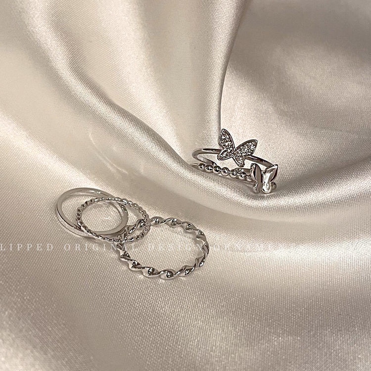 Set 4 Nhẫn Hình Bướm Có Thể Điều Chỉnh Kích Thước Phong Cách Hàn Quốc Cho Nữ