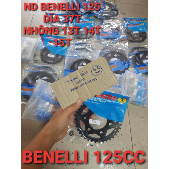 NHÔNG DĨA BENELLI 125CC NHÔNG 13T 14T 15T DĨA 37T RECTO