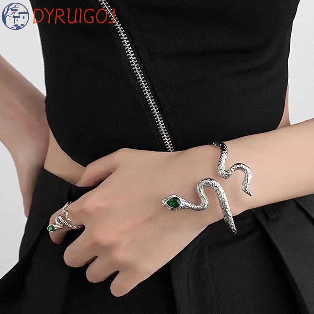 Dyruidoj Vòng Tay Hở Hình Rắn Bằng Kim Loại Màu Xanh Lá Phong Cách Punk Hàn Quốc Có Thể Đ
