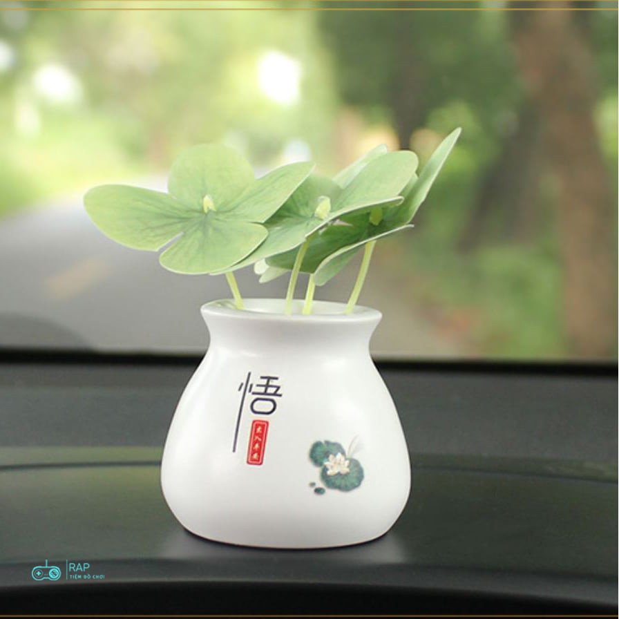 Mô hình chậu cỏ 4 lá may mắn bày bàn làm việc, tủ sách, taplo ô tô, tiểu cảnh - Ráp