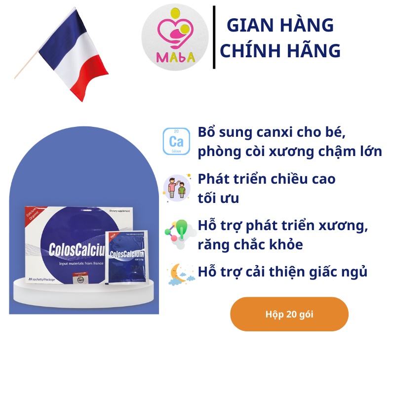 Canxi hữu cơ Zeambi Coloscalcium Plus (hộp 20 gói) - Canxi hữu cơ cho bé có D3K2 - MABA