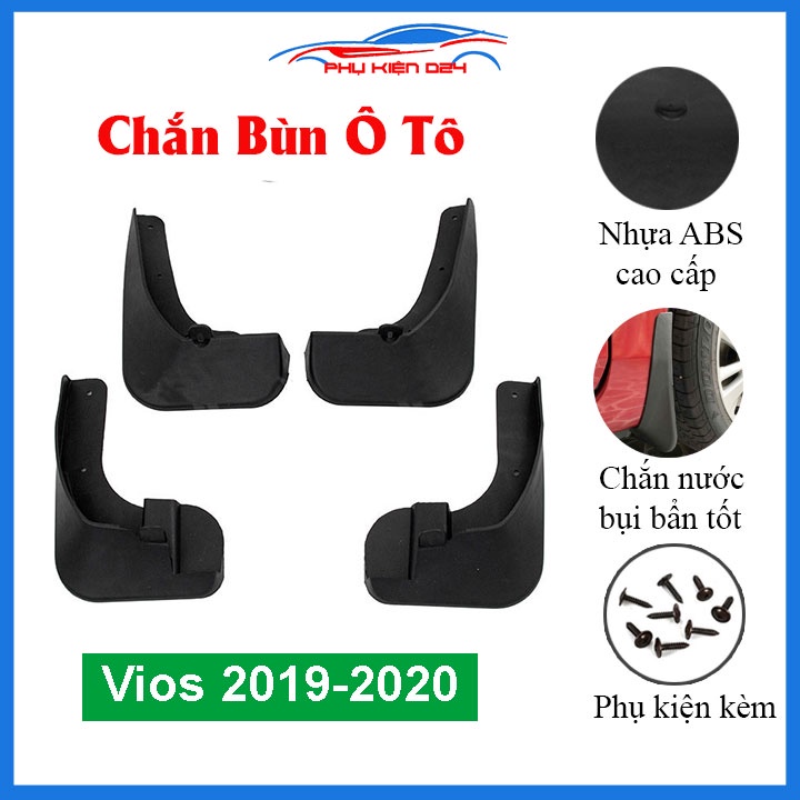 Bộ 4 chắn bùn chuẩn cho xe Vios 2019-2020-2021-2022 (kèm bộ ốc)