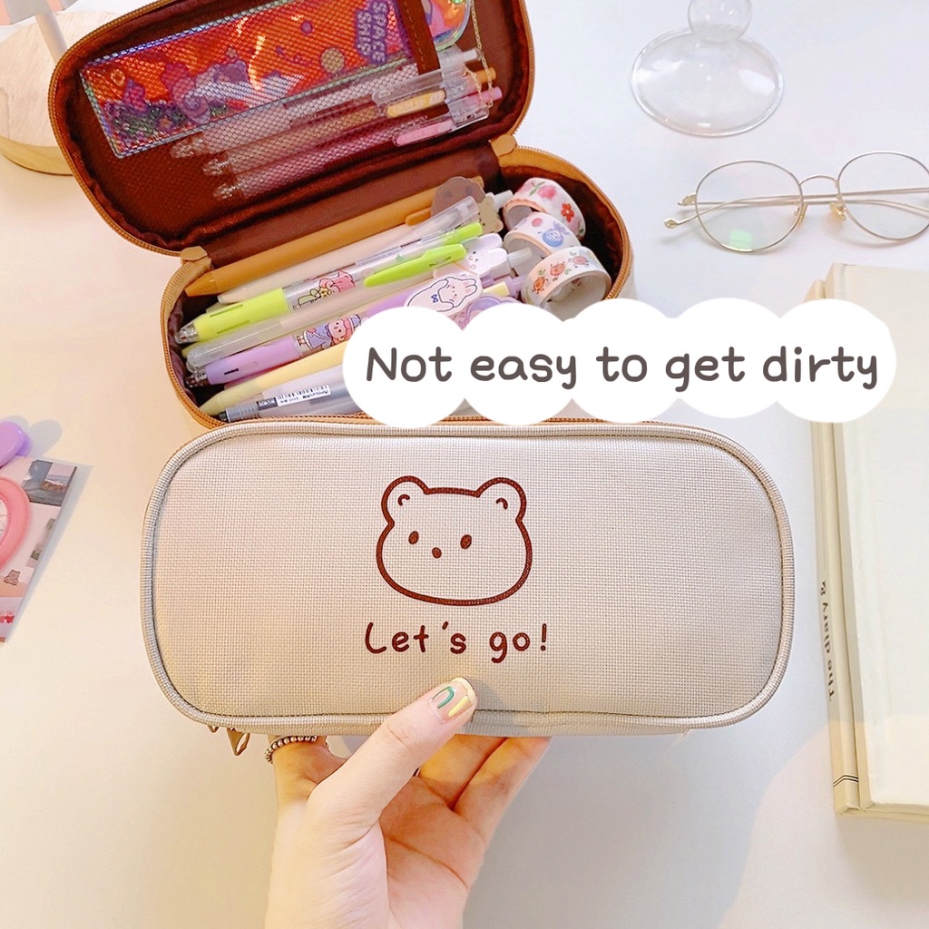 1 Túi Đựng Bút Canvas Sức Chứa Lớn Họa Tiết Hoạt Hình Dễ Thương