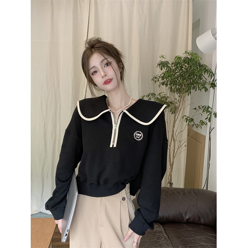 Áo len tay dài cổ búp bê phong cách Hàn Quốc thiết kế xinh xắn cho nữ