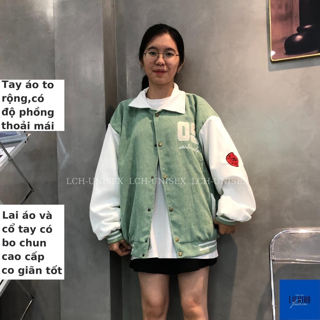 Áo khoác bomber nam nữ vải nhung thêu 2 lớp mềm mịn Jacket varsity unisex form rộng LCH