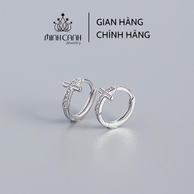 Bông Tai Bạc Dấu Cộng Khóa Bấm - Minh Canh Jewelry