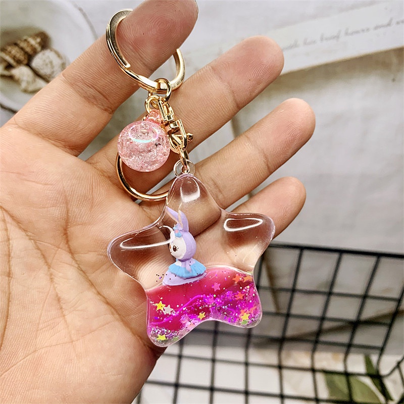 Móc Khóa Đồng Hồ Cát Chảy Năm Ngôi Sao Thỏ Dailu Sáng Tạo Dễ Thương Làm Quà Tặng