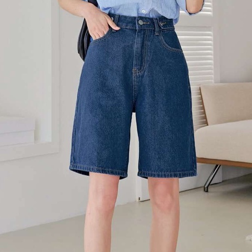 Quần short jean nữ lưng cao ống rộng đai nút chỉnh eo ADO JEANS (SJ1204)