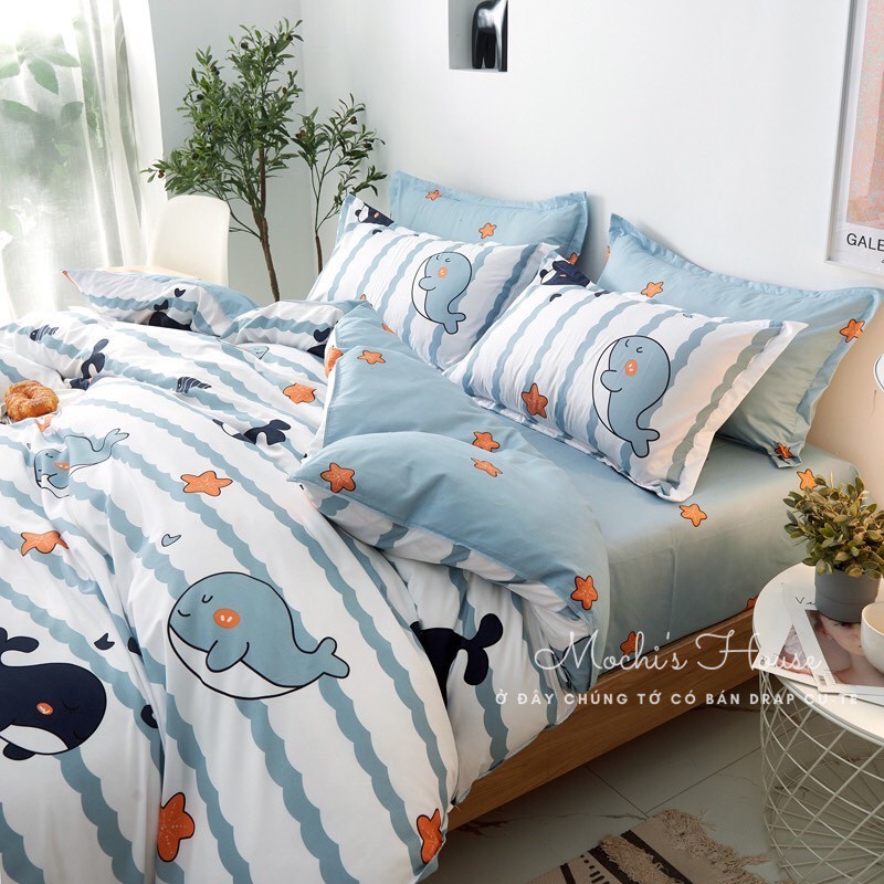 [VẢI SIÊU ĐẸP] BỘ CHĂN GA GỐI COTON POLY MẪU CÁ VOI SIÊU XINH | BigBuy360 - bigbuy360.vn