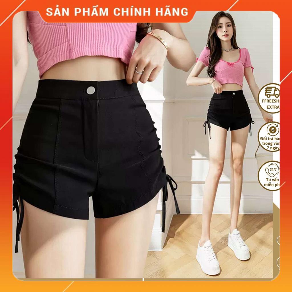 Quần short đùi nữ rút dây 2 bên, quần sooc lưng cao dáng ôm co giãn phong cách Hàn Quốc MSP77958 | BigBuy360 - bigbuy360.vn