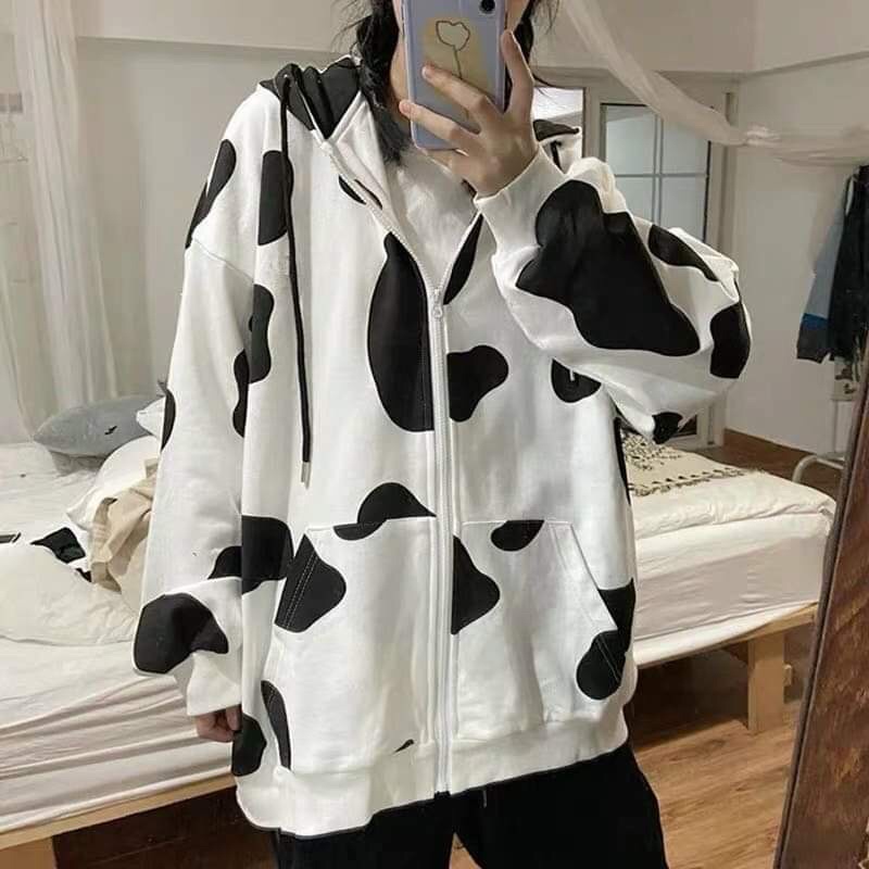 Áo khoác nỉ lót bông ấm bò sữa Freesize unisex nam nữ, mặc couple cực đẹp