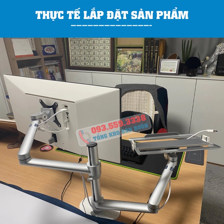 Giá Treo Màn Hình OL 3L 15 - 24 - 27 - 32 Inch Kèm Kệ Đỡ Laptop - Macbook - Ipad 11 - 17.3 Inch - Hợp Kim Nhôm