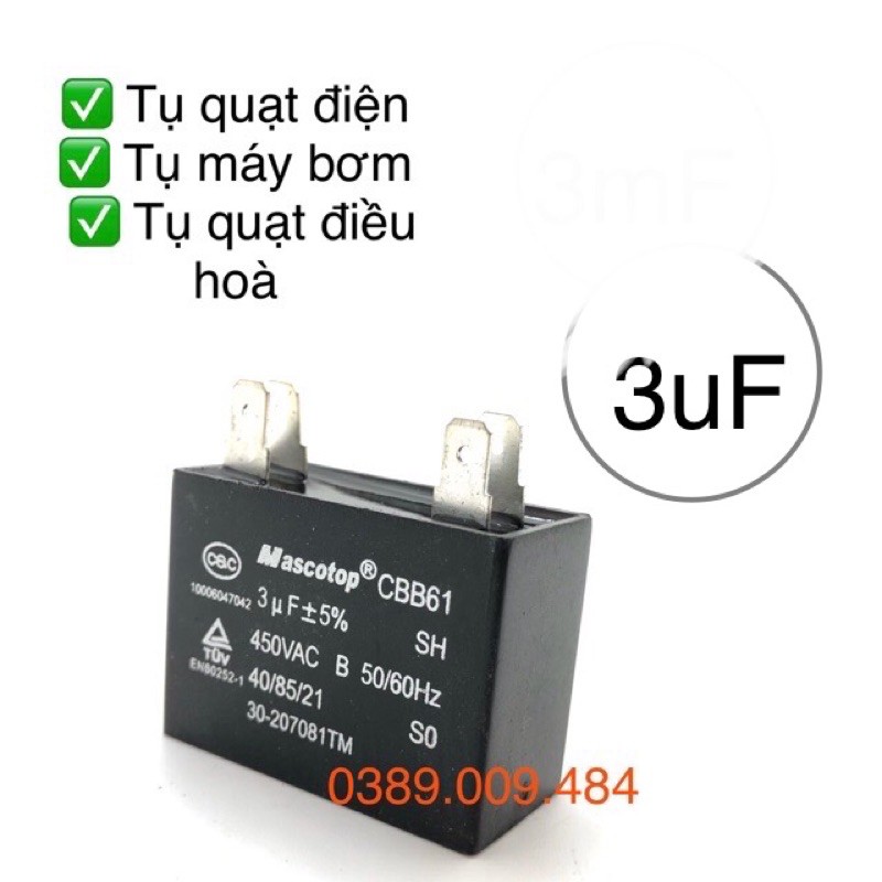 Tụ quạt, tụ máy bơm 3uF loại tốt