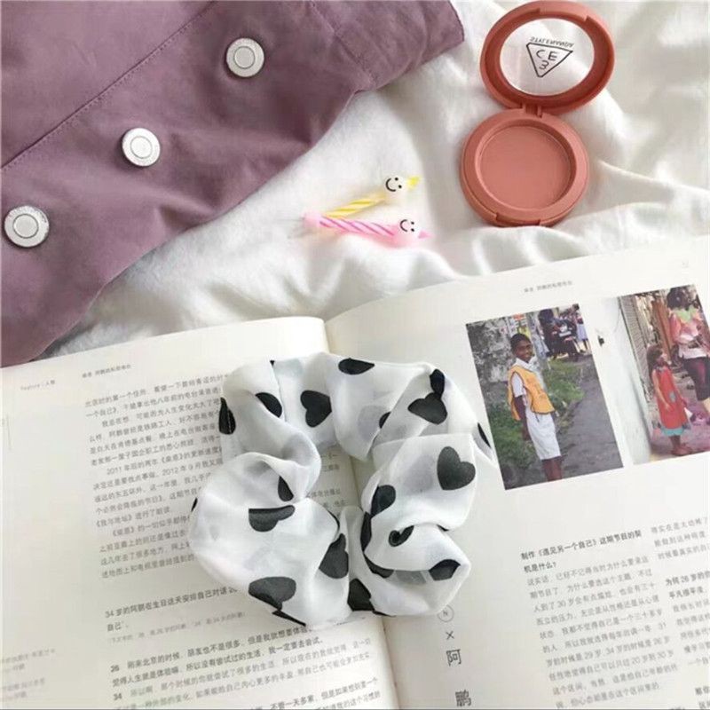 Dây Buộc Tóc Scrunchies Họa Tiết Trái Tim Cho Nữ