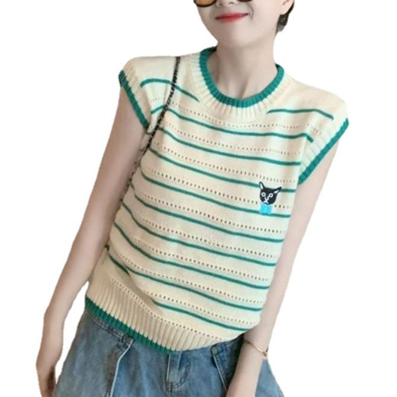 Áo Sweater Dệt Kim Không Tay Thêu Hình Cún Dễ Thương Thời Trang Mùa Hè Cho Nữ