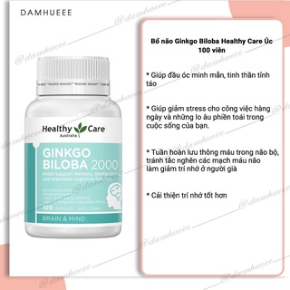 (Đủ bill) Bổ não Ginkgo Biloba Healthy Care Úc 100 viên