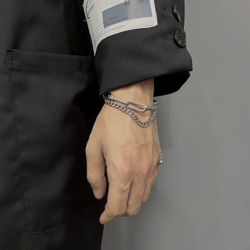 Vòng tay hai lớp bằng thép titan phong cách đường phố cá tính