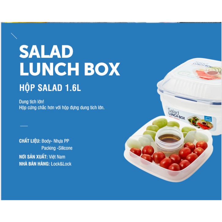 Hộp đựng Salad có Khóa 4 cạnh Kín Hơi Lock&Lock kèm khay nước sốt HSM8450T 1.6L