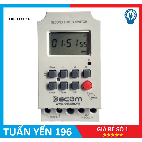 Hẹn giờ Điện tử Thông Minh DECOM 316,17 lần bật tắt  giá rẻ nhất( hàng có sẵn)