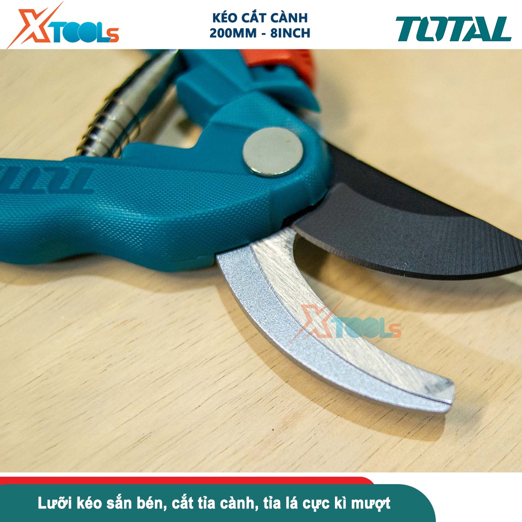 Kéo cắt cành TOTAL THT0201, kích thước 8inch-200mm, lưỡi kéo được làm từ thép carbon 55# cực sắc bén- CHÍNH HÃNG- XTOOLS