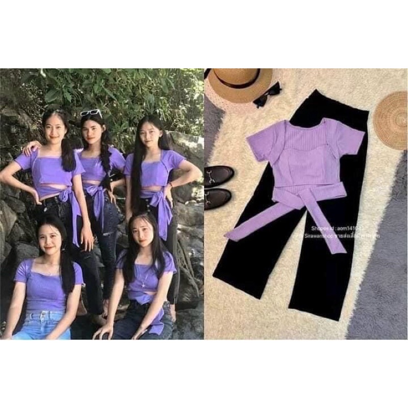 Áo croptop nữ kiểu cột dây eo (có mút lót ngực) chất vải thun gân len 4 chiều