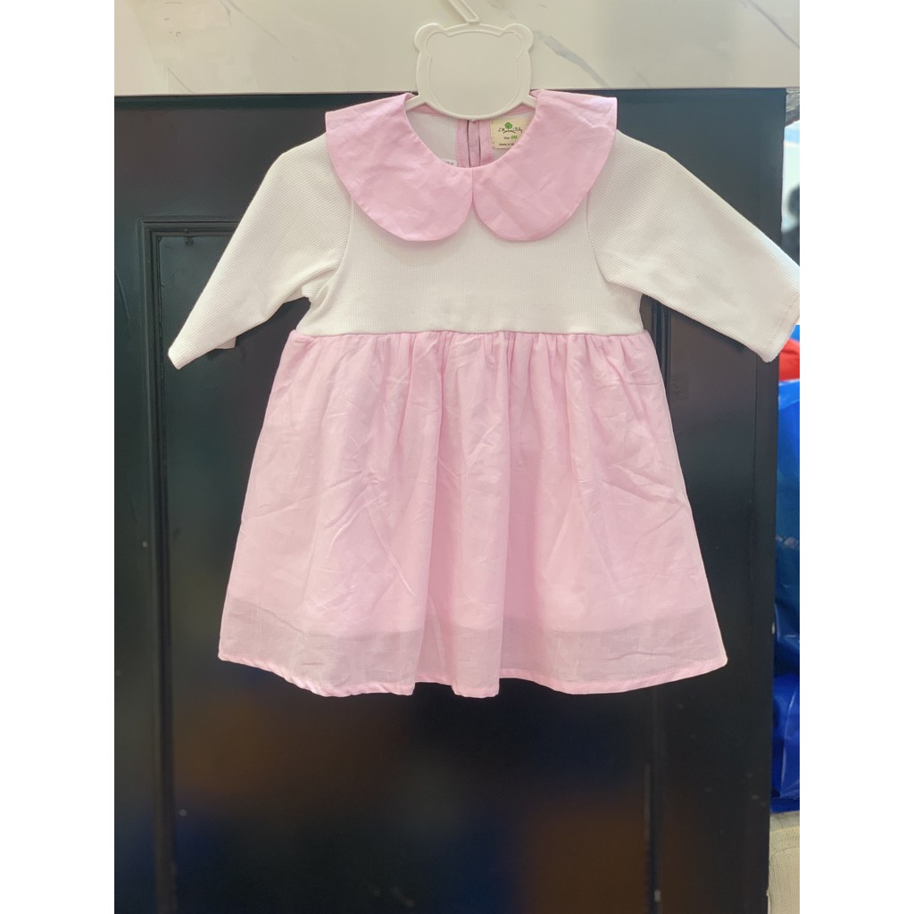 Váy sơ sinh cổ sen, size 6m-36m, thương hiệu Litibaby. Chất liệu cotton phối thô xinh xắn