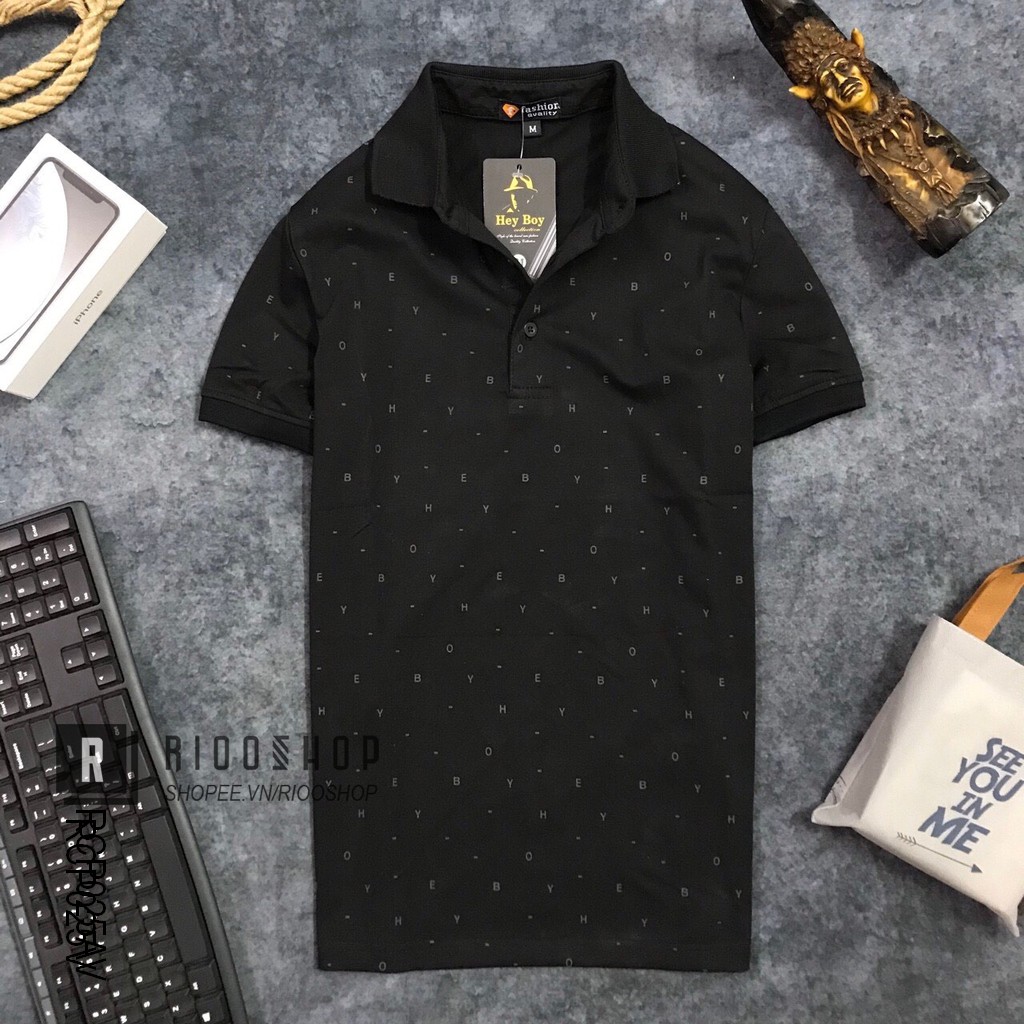 Áo thun nam ngắn tay cotton có cổ họa tiết đơn giản Heyboy cao cấp RCP025V - áo phông nam đẹp Riooshop | BigBuy360 - bigbuy360.vn