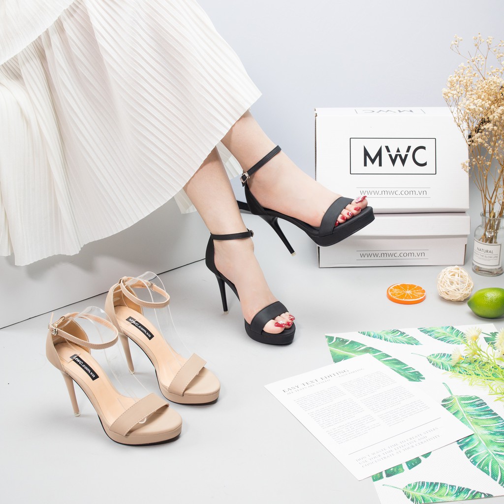 Giày Sandal Cao Gót MWC Đế Nhọn 12CM Quai Ngang Basic Thanh Lịch NUCG - 3618
