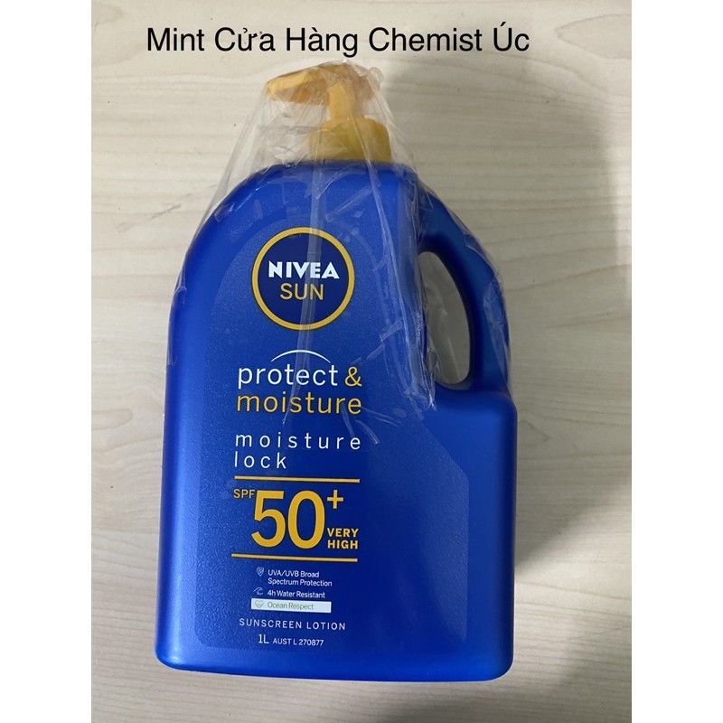 Kem chống nắng toàn thân Nivea Sun SPF 50+ Protect & Moisture Lotion Pump 1L hàng order Úc