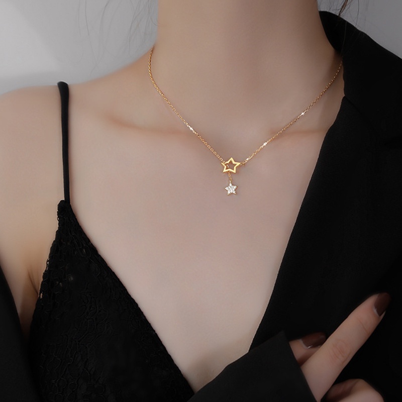Vòng cổ Kim Loại Mặt Hình Ngôi Sao Năm Cánh Đính Đá Toàn Bộ Thời Trang