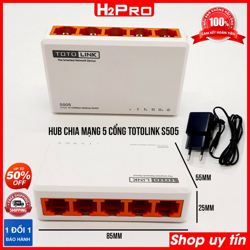 Hub chia mạng 5 cổng Totolink S505 H2Pro 100Mbps, bộ chia mạng 5 cổng giá rẻ