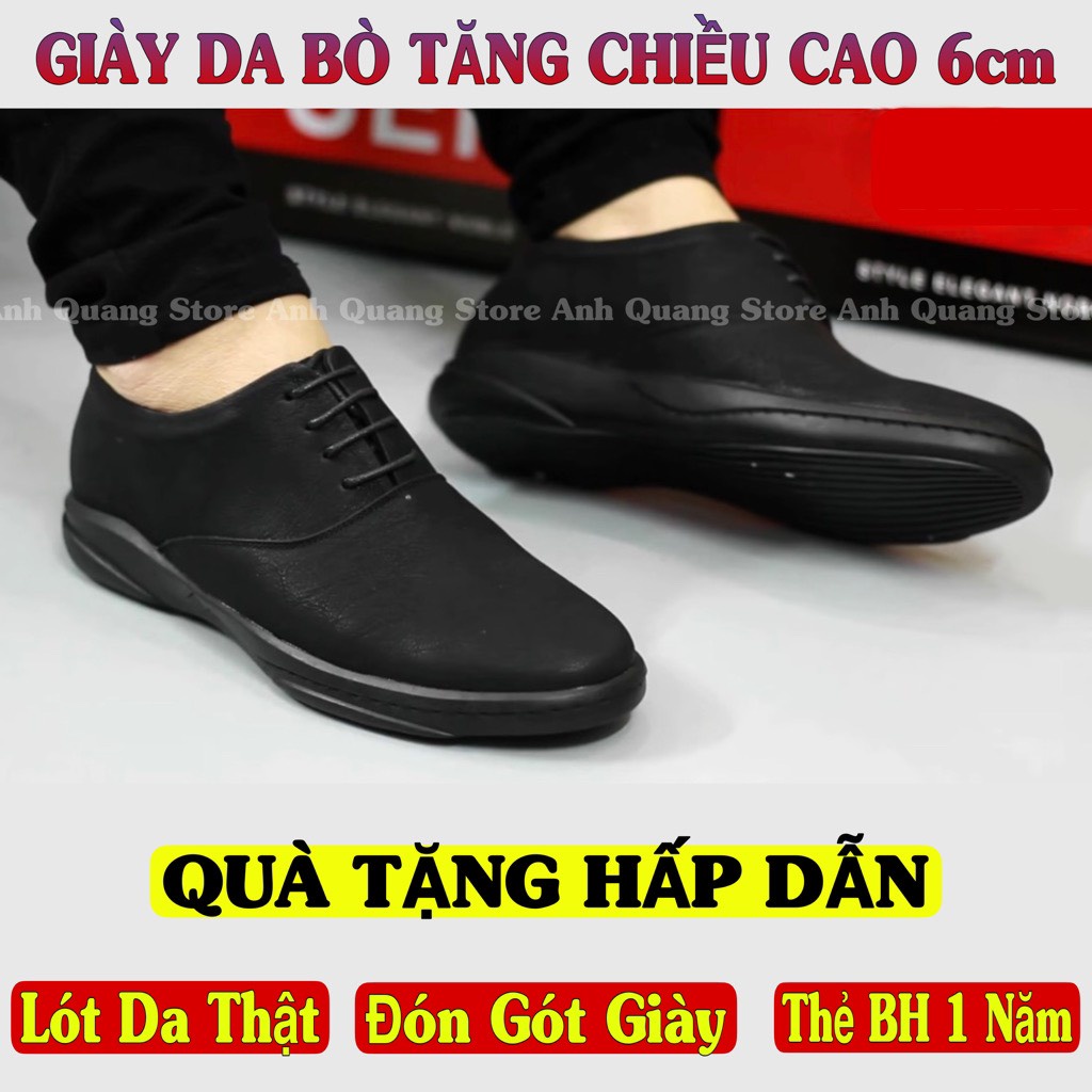 Giày Da Nam Tăng Chiều Cao 6cm - Chất Liệu Da Bò Cao Cấp - Đế Cao Su Đúc Êm Ái - Phong Cách Trẻ Trung Năng Động GC335