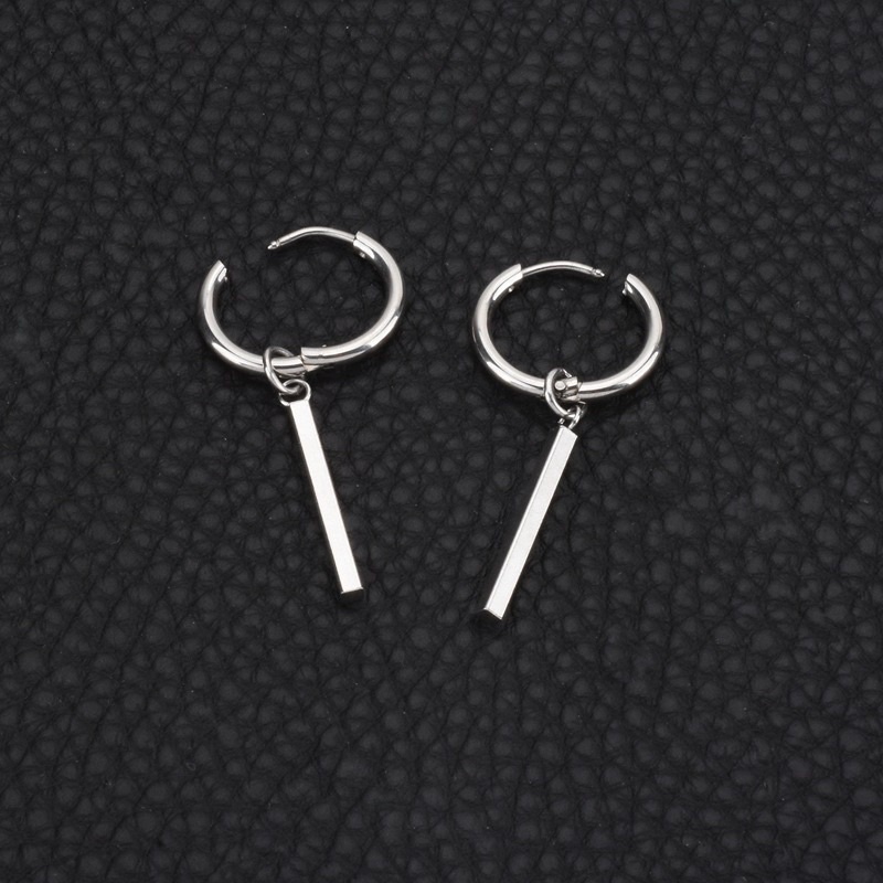 Khuyên Tai Tròn Hình Thanh Trụ Dài Unisex thép titan không gỉ - Bông tai Nam Nữ Cá Tính Chất