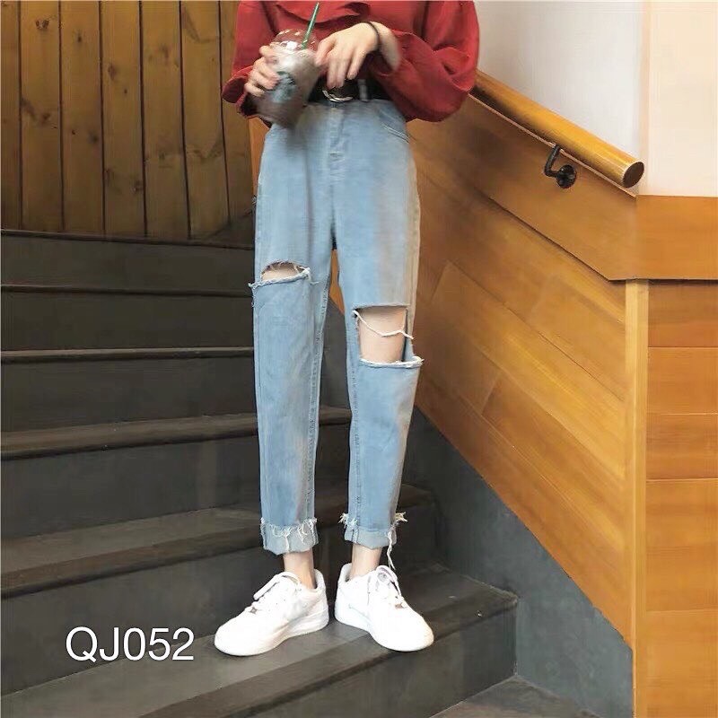 Quần Jean baggy nữ VN CLO wash rách 2 bên gối - QJ052
