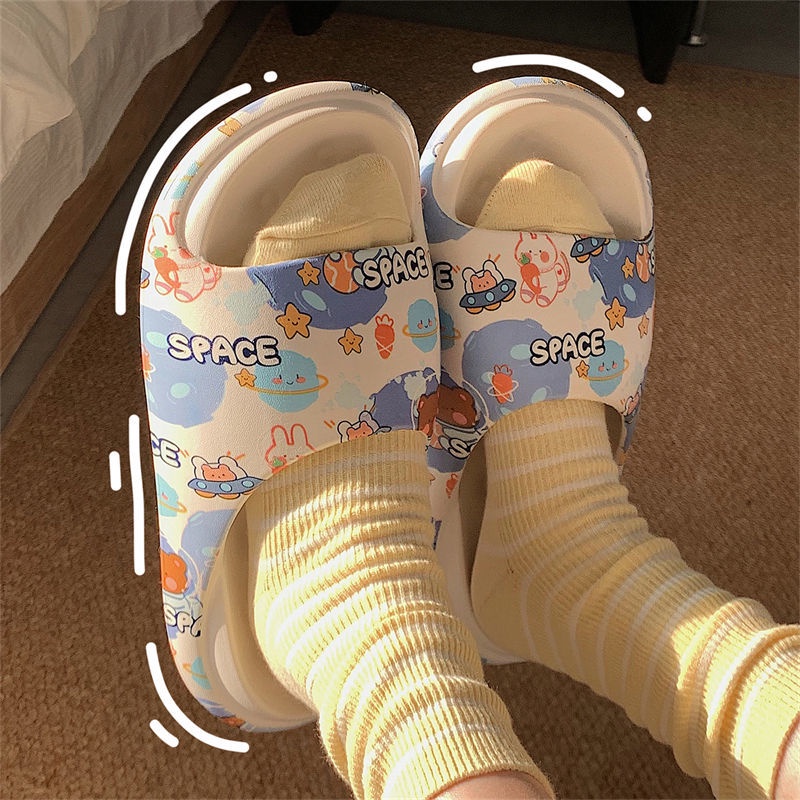 Oeggeo shop Dép Đi Trong Nhà Đế Dày In Họa Tiết Hoạt Hình Cho Nam Và Nữ