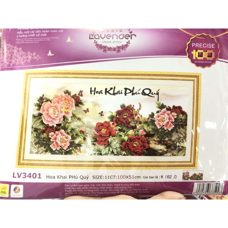 Tranh Thêu Hoa khai Phú Quý Lv3401- Tranh Đính Đá Hoa khai Phú Quý Lv541