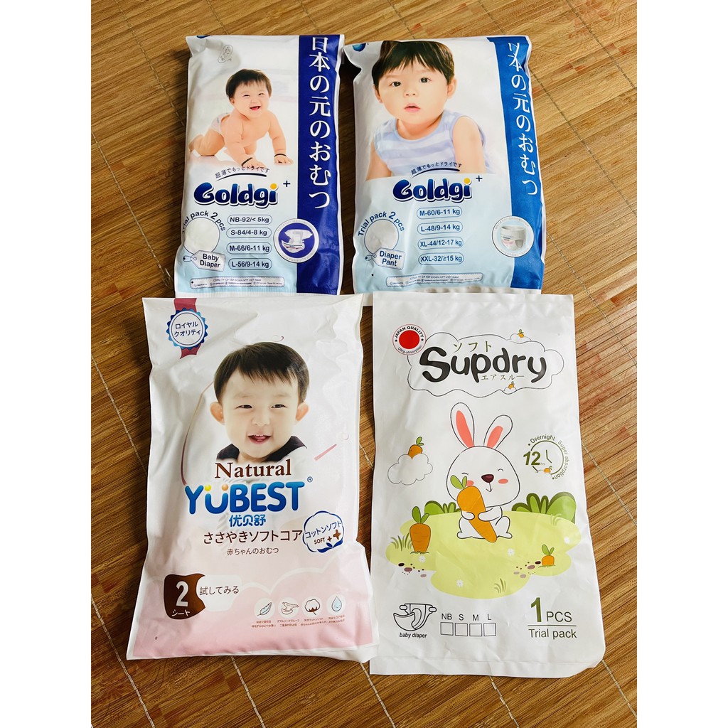 Bỉm Goldgi / Yiying heo / Yubest natural / Supdry dán quần (Nb92/S84/M66/M60/L56/L48/XL46/XL44/XXL32)
