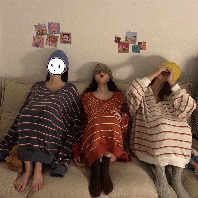 Korean unisex casual striped sweater round neck pullover ulzzang loose（3 colors） | BigBuy360 - bigbuy360.vn