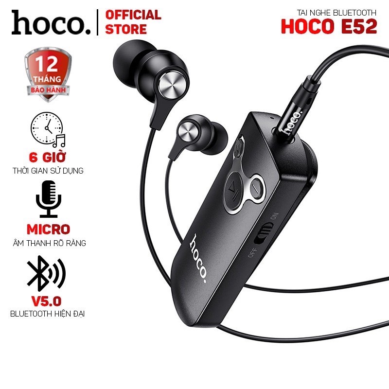 Tai Nghe Bluetooth Hoco E52 có cài áo Hỗ chợ 6h đàm thoại