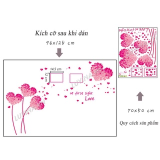 Decal dán tường đôi trái tim hồng