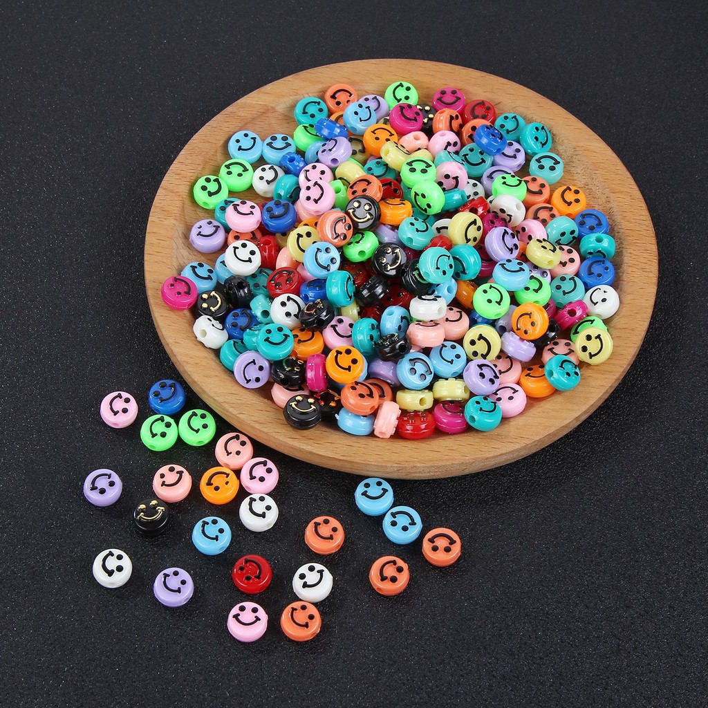 Set 40 Hạt Xâu Chuỗi 10mm Hình Mặt Cười Nhiều Màu Sắc Dùng Làm Trang Sức Thủ Công