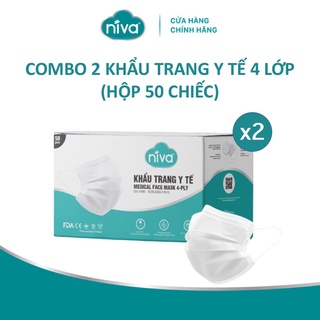 Combo 2 Khẩu Trang Y Tế 4 Lớp Niva Hộp 50 Cái Kháng Khuẩn, Ngăn Khói Bụi, Vi Khuẩn Hàng Chính Hãng Cao Cấp