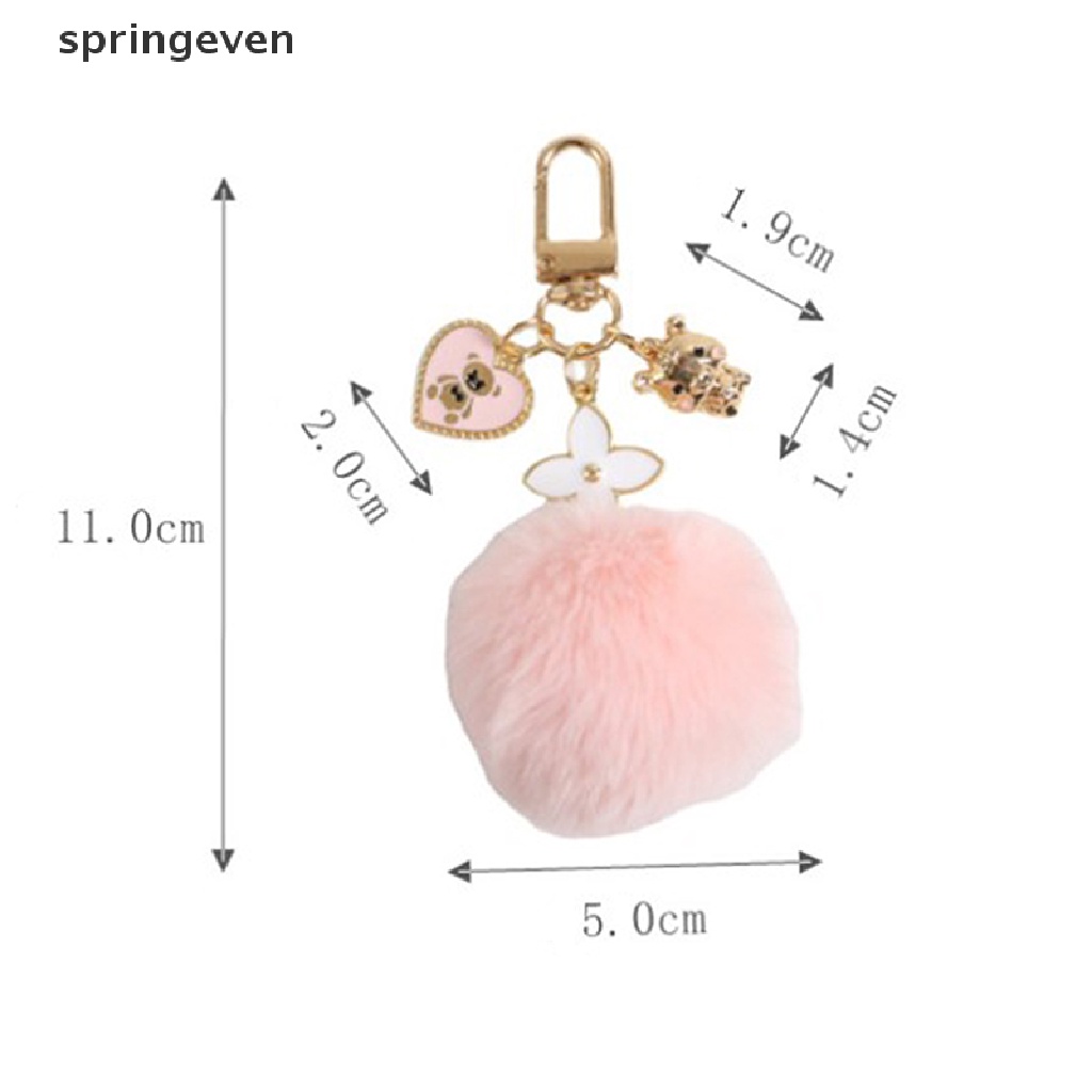 Móc Khóa Hình Gấu Phối Cục Bông Màu Hồng Đen Đáng Yêu
