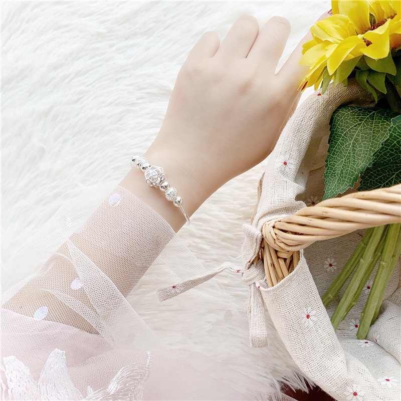 (HOT TREND) Lắc tay mạ bạch kim 999 hình bông hoa rỗng phong cách tiểu thư dành cho nữ