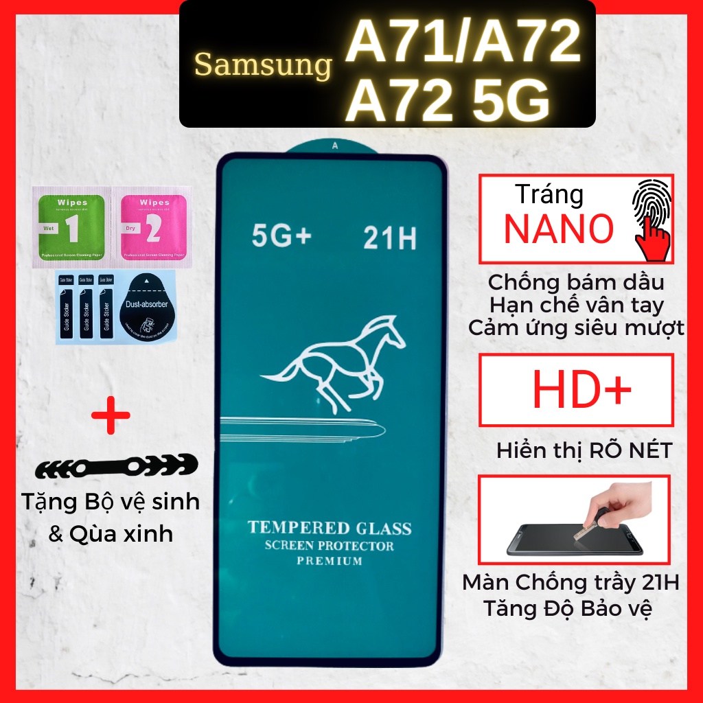 Kính cường lực Samsung A71 / A72 / A73 Full màn cao cấp OG+ độ cứng 21H siêu mượt hạn chế bám vân tay [MIMA]